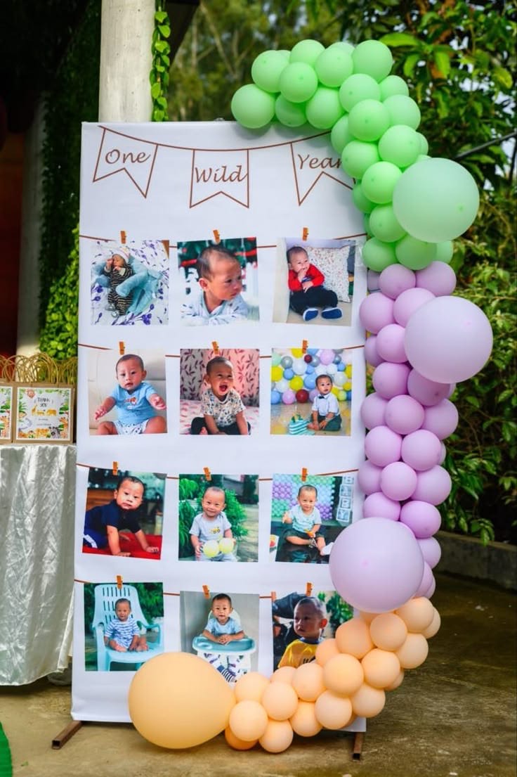 Birthday decoration in Hyderabad with a themed backdrop and colour-matched balloon garland