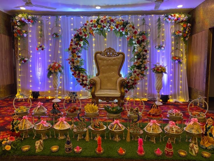 Langa voni ceremony decoration in Hyderabad with a traditional floral stage backdrop