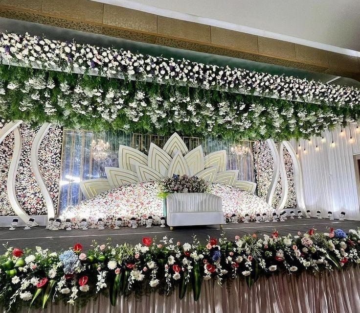 Floral stage in Hyderabad of the kind used for silver and golden jubilee anniversary functions